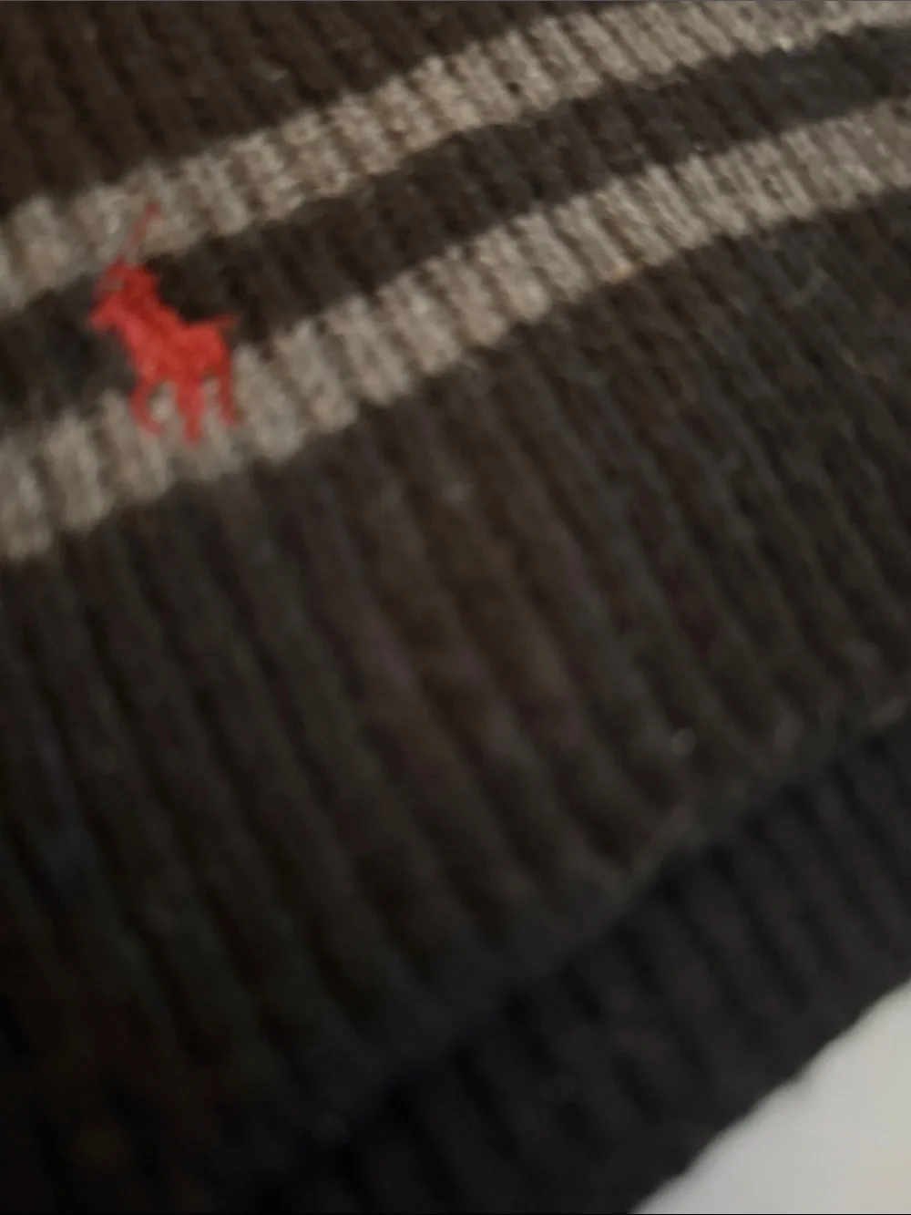 Polo Ralph Lauren Lambswool Blend Scarf Black Gray Stripe Red Pony 70